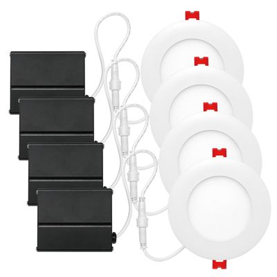 Globe Electric 91119 4" Ultra Slim LED Integrated Recessed Lighting Kit 4-Pack, 9 Watts, Energy Star, IC Rated, Dimmable, Wet Rated, White, 4.25" Hole Size, Bathroom Lights, 540 Lumens Each