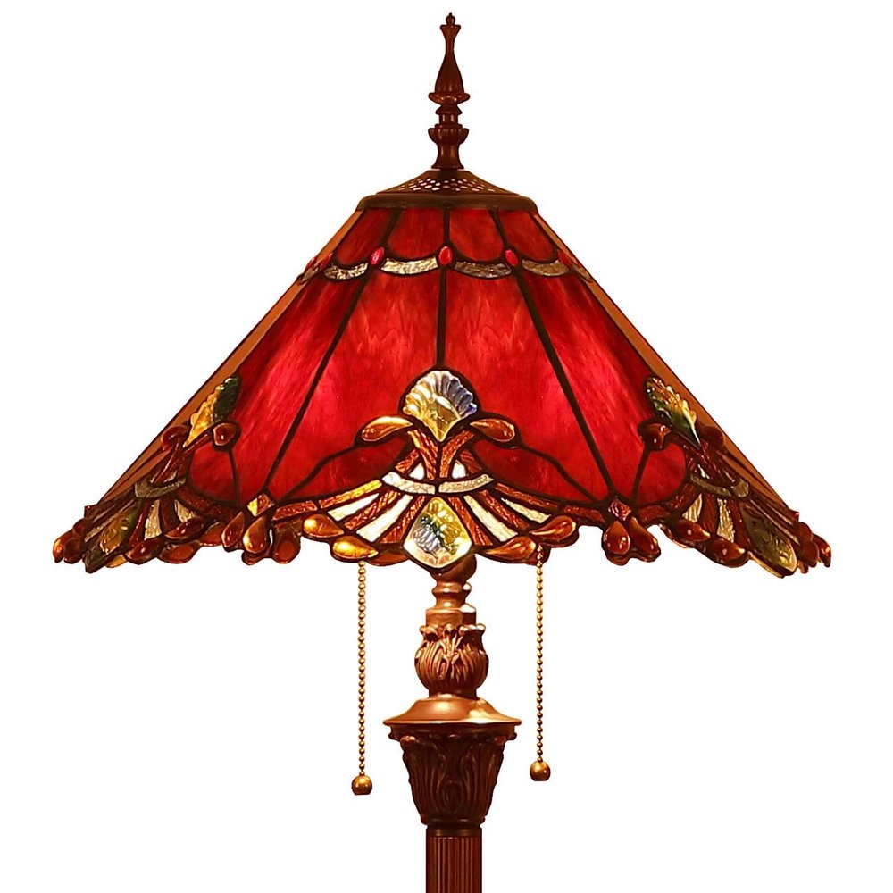 Bieye L10242 Baroque Tiffany Style Stained Glass Floor Lamp, 65-Inch, Red