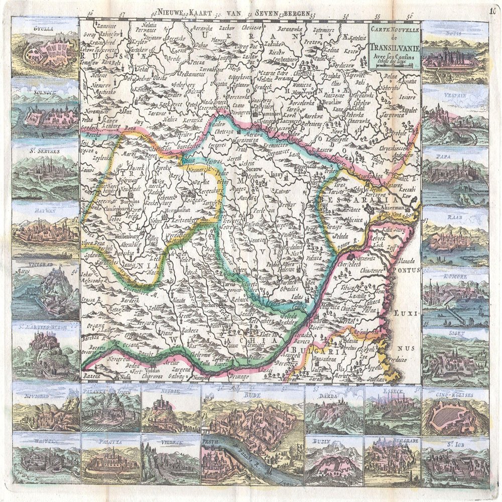 Art Oyster Map of Transylvania and Moldova, 1710-34" x 51" Peel & Stick Removable Wall Decal