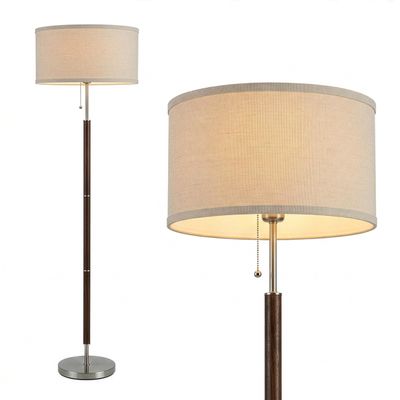 Brightech Carter LED Floor Lamp, Drum Shade with Walnut Wood Finish, Great Living Room Dcor, Mid-Century Light for Living Rooms & Offices, Mid Century Modern Lamp for Bedroom