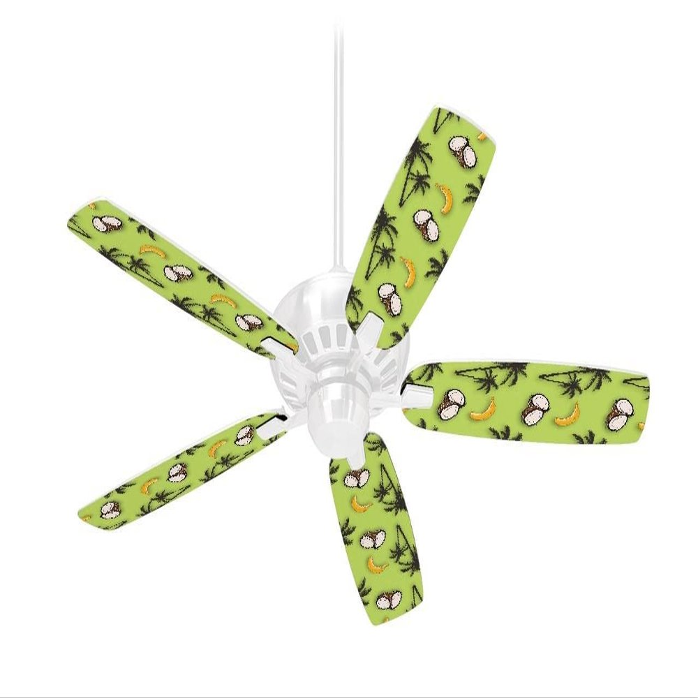 Coconuts Palm Trees and Bananas Sage Green - Ceiling Fan Skin Kit fits most 42 inch fans (FAN and BLADES SOLD SEPARATELY)