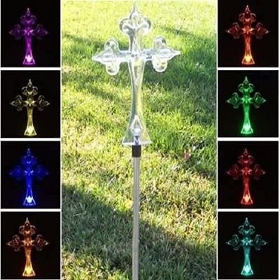 Florals Solar Cross Light, Solar Powered Garden Decor Stake Color Changing Yard LED Outdoor Landscape Light