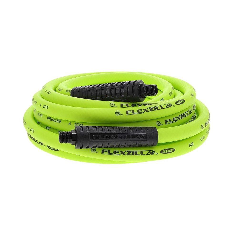 Flexzilla Air Hose, 3/8 in. x 25 ft., 1/4 in. MNPT Fittings, Heavy Duty, Lightweight, Hybrid, ZillaGreen - HFZ3825YW2