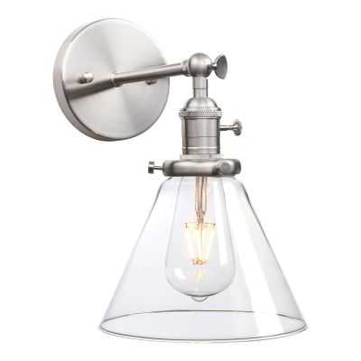 PERMO Single Sconce with Funnel Flared Glass Clear Glass Shade 1-Light Wall Sconce Wall Lamp (Brushed)