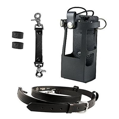 Boston Leather Bundle Three Items- Anti-Sway Strap for Radio Strap, Firefighter's Radio Strap/Belt, Firefighter's Radio Holder (for Motorola APX 6000XE/8000) (Black)