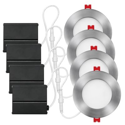 Globe Electric 4 in. 9W Brushed Nickel Ultra Slim LED Integrated Recessed Lighting Kit (4-Pack)
