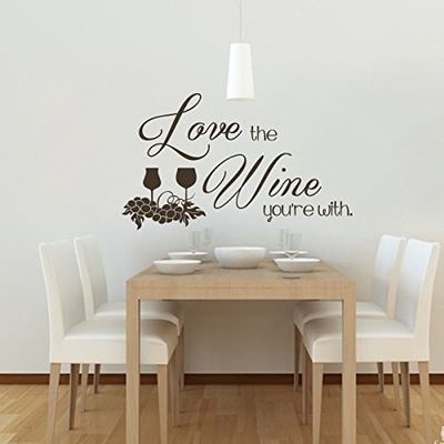 Love The Wine Youre With Removable Wall Quotes Grass and Grape Wall Stickers Decal For Restaurant Dining Room KitchenSmall,Black