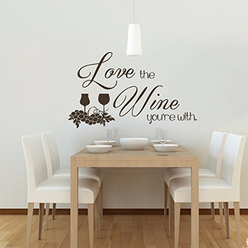 Love The Wine Youre With Removable Wall Quotes Grass and Grape Wall Stickers Decal For Restaurant Dining Room KitchenSmall,Black