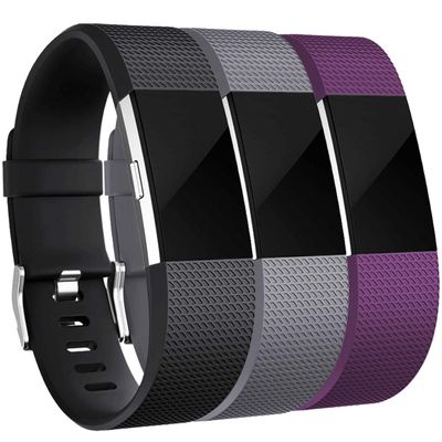 Maledan Bands Replacement Compatible with Fitbit Charge 2, 3-Pack, Large Plum/Gray/Black