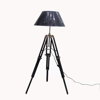 THOR INSTRUMENTS Chrome Finish Shiny Black Wood Tripod LAMP Stand Rustic Vintage Home Decor Gifts