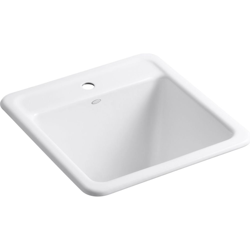 KOHLER Park Falls Top Mount or Undermount Single-Bowl Laundry Utility Sink, 21" Cast Iron Dual-Mount Utility Sinks, K-19022-1-0, White
