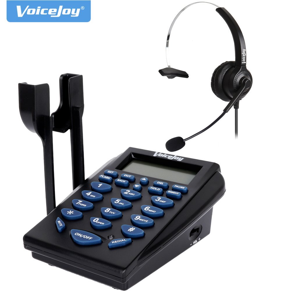 Dialpad with Headset, VoiceJoy Corded Phone [Call Center] Telephone with Headset and Recording Cable and Tone Dial Key Pad/Redial