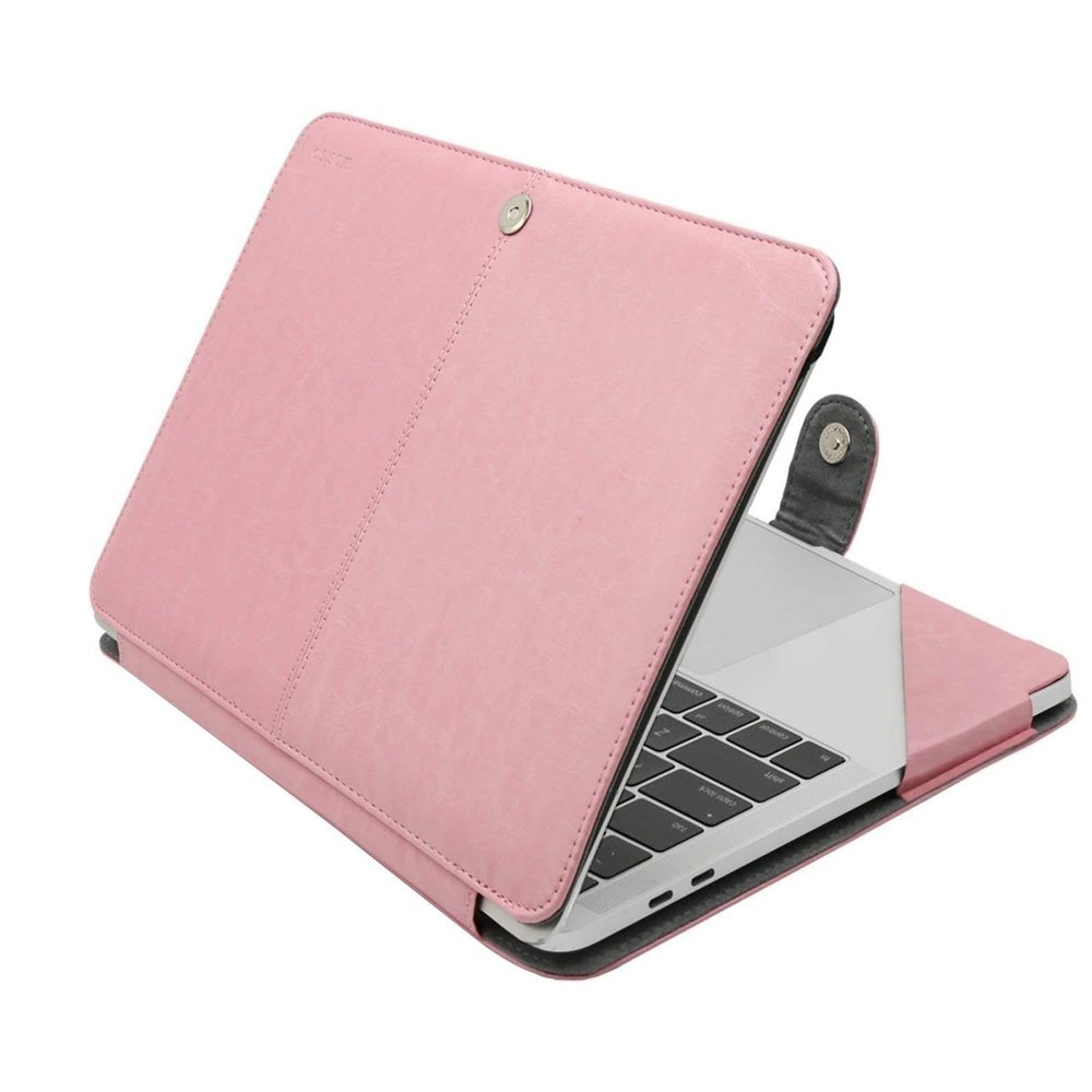 MOSISO Case Compatible with MacBook Air 13.6 inch M4 M3 M2 2025-2022 /Air 13 M1 2022-2018 /Pro 13 inch M2 M1 2025-2016, PU Leather Portfolio Protective Stand Cover, Rose Quartz