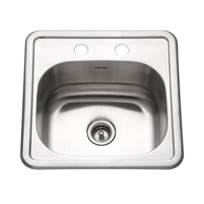 Houzer Hospitality Stainless Steel Bar & Prep Sink: 15 Inch Drop-In Topmount 2-Hole Sink for Bar & Kitchen, Durable & Versatile, Essential for Home & Apartment: 1515-6BS-1