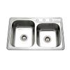 Houzer ISL-3322BS3-1 Glowtone Stainless Steel Kitchen Sink, Topmount, 60/40 Double Bowl Kitchen Sink, 3-hole, Cabinet Compatibility, Satin Finish view 1