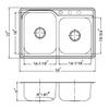 Houzer ISL-3322BS3-1 Glowtone Stainless Steel Kitchen Sink, Topmount, 60/40 Double Bowl Kitchen Sink, 3-hole, Cabinet Compatibility, Satin Finish view 2