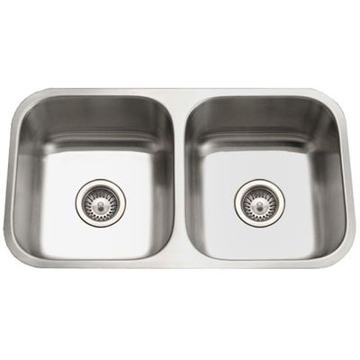 Houzer Eston Stainless Steel Kitchen Sink: 31 Inch Undermount 50/50 Double Bowl Sink, Durable & Versatile, Essential for Home & Apartment: STD-2100-1