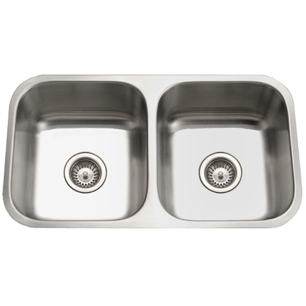 Houzer Eston Stainless Steel Kitchen Sink: 31 Inch Undermount 50/50 Double Bowl Sink, Durable & Versatile, Essential for Home & Apartment: STD-2100-1