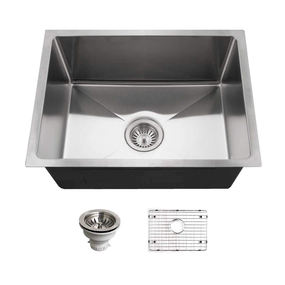 Houzer Nouvelle Stainless Steel Kitchen Sink: 23 Inch Undermount Single Bowl Sink with Strainer & Grid, Durable & Versatile, Essential for Home & Apartment: NOS-4100-1
