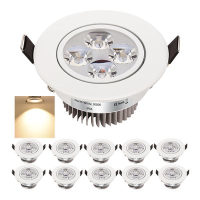10-Pack 4W LED Downlight Dimmable AC 110-130V, Epistar Core Recessed Spotlight for Jewelry Showcase, Home Theater Media Room, Elevator Cab & Trophy Cabinet, 3000K Warm White, 18AWG Wires