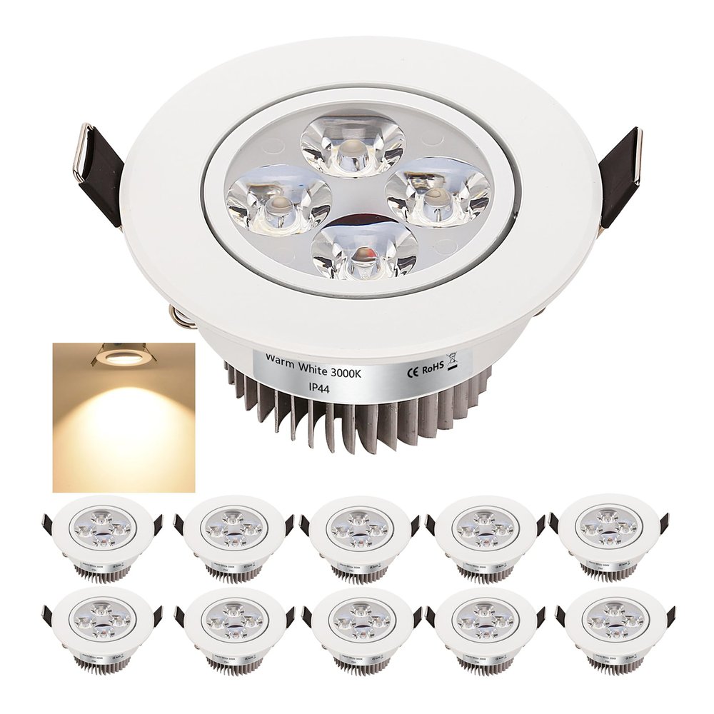 10-Pack 4W LED Downlight Dimmable AC 110-130V, Epistar Core Recessed Spotlight for Jewelry Showcase, Home Theater Media Room, Elevator Cab & Trophy Cabinet, 3000K Warm White, 18AWG Wires