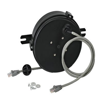 Alert Professional Grade Retractable Data Reel, 20' UL/CSA Listed Cable, Black, Indoor, Industrial, Manual, Wall/Ceiling Mount