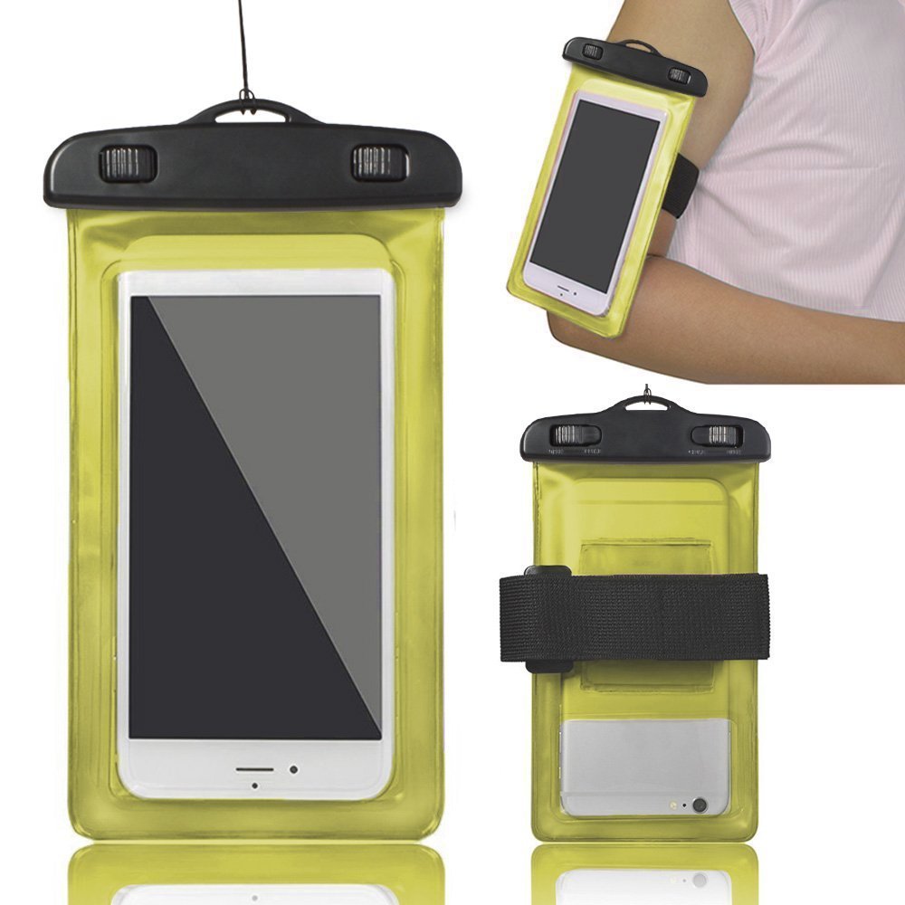 Microseven Universal Waterproof Case Bag for iPhone 8,8+ 7, 7+, 6s, 6, 6 Plus, 5, 5S, 4, Galaxy Note 8, S8, S8+,Note 5, 4, Moto G4 G5 Plus Armband Lanyard- Water Proof Bag Case (Waterproof Yellow)