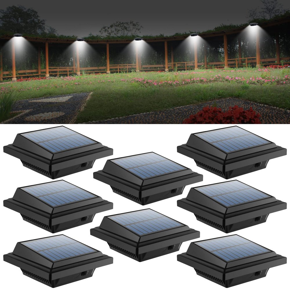 UniqueFire Outdoor Solar Gutter Lights, 40 LEDs Outdoor Solar Fence Lights Outdoor Waterproof Security Lamps for Eaves Garden Landscape Walkway (8, Black, Cool White)