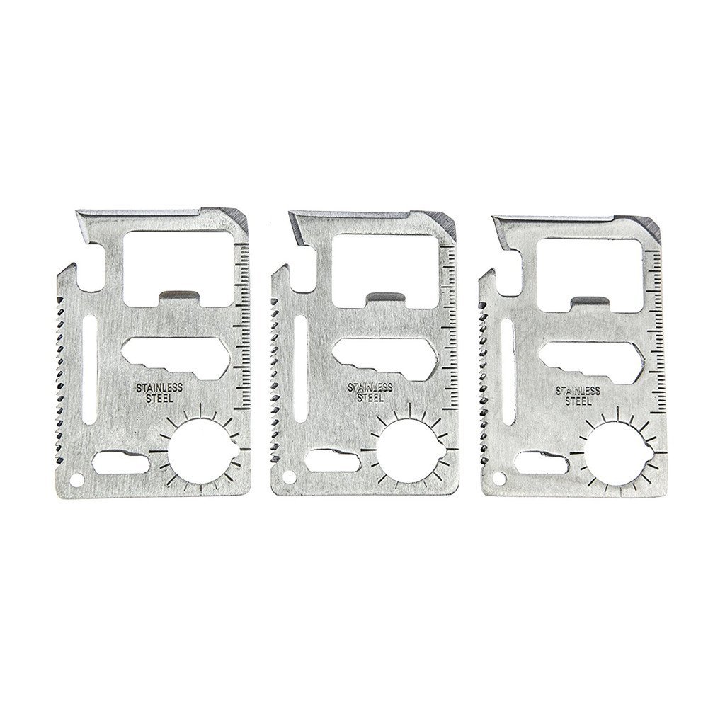 Fliying Fish 11 in 1 Stainless Steel Credit Card Pocket Sized Survival Multi tool 2.76"x1.77" (Silver 3Pack)