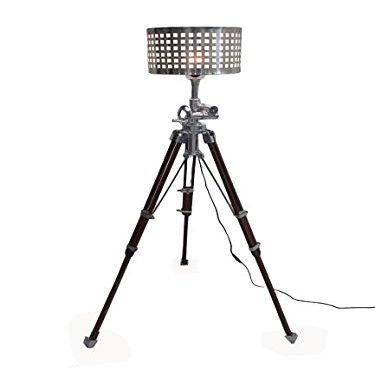 THOR INSTRUMENTS Industrial Chrome Studio Corner Tripod Floor Lamp with Shade Chrome Finish Rustic Vintage Home Decor Gifts