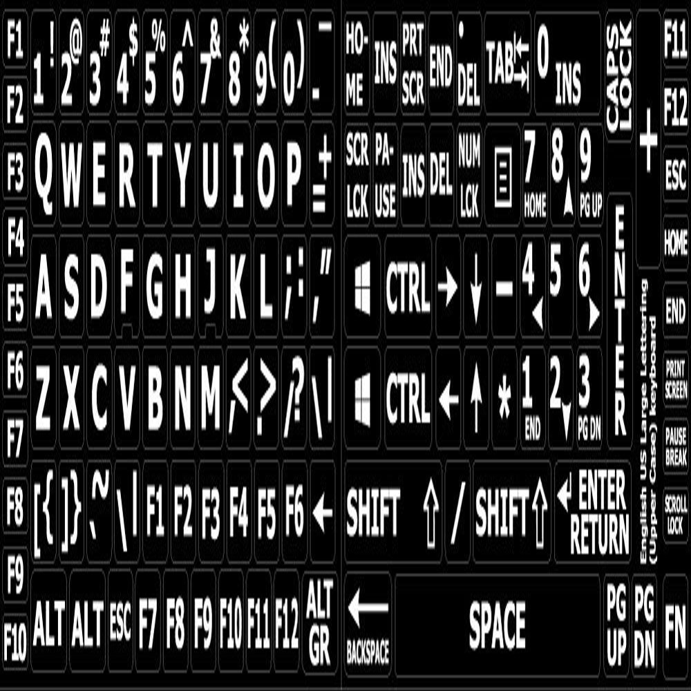 English US Large Letters Keyboard Stickers Matte Non Transparent Black Background (Upper CASE) by 4Keyboard
