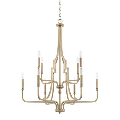 Capital Lighting 419391AD Dawson Classic 2-Tiers Candle Chandelier, 10-Light 600 Total Watts, 38" H x 30" W, Aged Brass