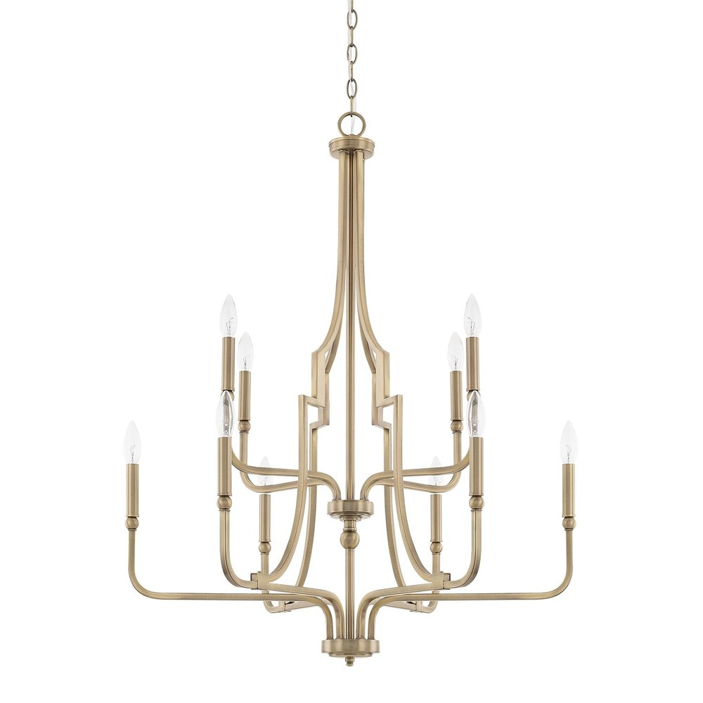 Capital Lighting 419391AD Dawson Classic 2-Tiers Candle Chandelier, 10-Light 600 Total Watts, 38" H x 30" W, Aged Brass