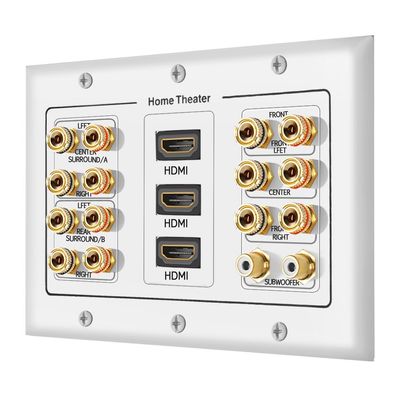 3 Gang 7.2 Surround Sound Distribution Home Theater Copper Banana Binding Post Coupler Type Wall Plated for 7 Speakers 2 RCA Jacks for Subwoofers And 3 HDMI Ports