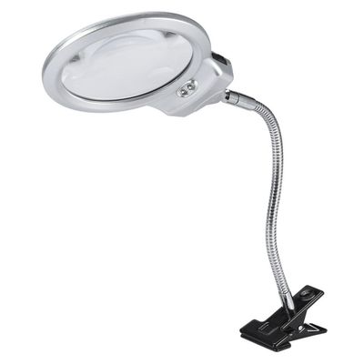LED Magnifier Desk Lamp with Metal Hose Clamp Adjustable Swing Arm, 2.25X & 5X Magnification for Table Use