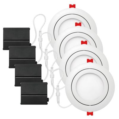 Globe Electric 91127 4" Ultra Slim Swivel LED Integrated Recessed Lighting Kit, 4-Pack, 9 Watts, 540 Lumens, 80 CRI, 3000 Kelvin, White Finish, 4.25" Hole Size, Energy Star, IC and Wet Rated