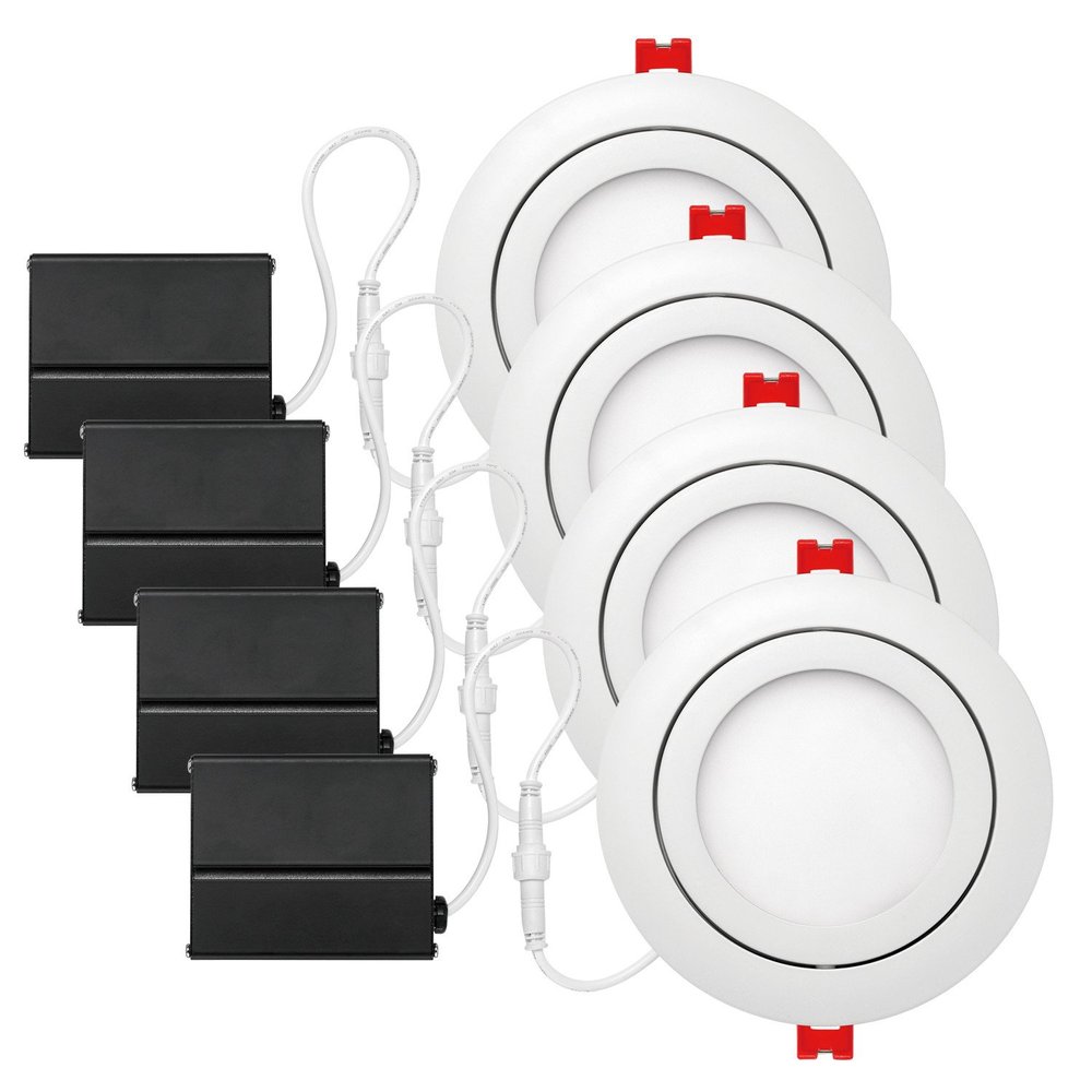 Globe Electric 91127 4" Ultra Slim Swivel LED Integrated Recessed Lighting Kit, 4-Pack, 9 Watts, 540 Lumens, 80 CRI, 3000 Kelvin, White Finish, 4.25" Hole Size, Energy Star, IC and Wet Rated