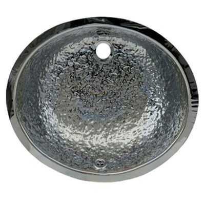 Whitehaus WH920ABB-POSS Oval 18 1/2-Inch Hammered Textured Undermount Basin with Overflow, Polished Stainless Steel