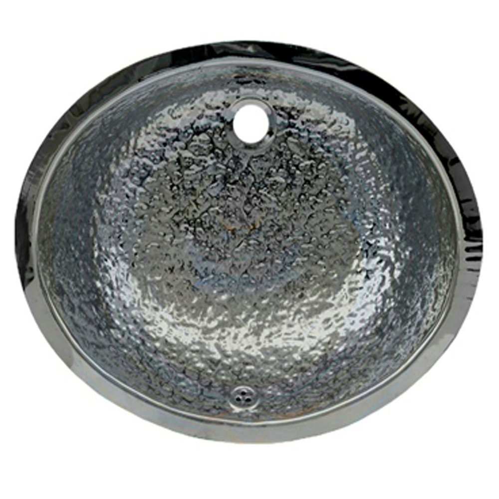 Whitehaus WH920ABB-POSS Oval 18 1/2-Inch Hammered Textured Undermount Basin with Overflow, Polished Stainless Steel