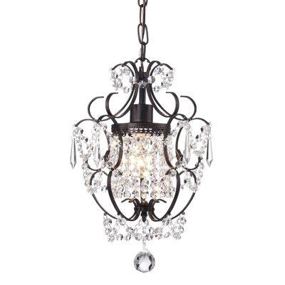 Edvivi Amorette Mini Chandelier Crystal, 1 Light Modern Elegant Glam Ceiling Light Fixture Antique Bronze, Adjustable Hanging Lighting for Closet, Bedroom, Girls Room, Kitchen Island