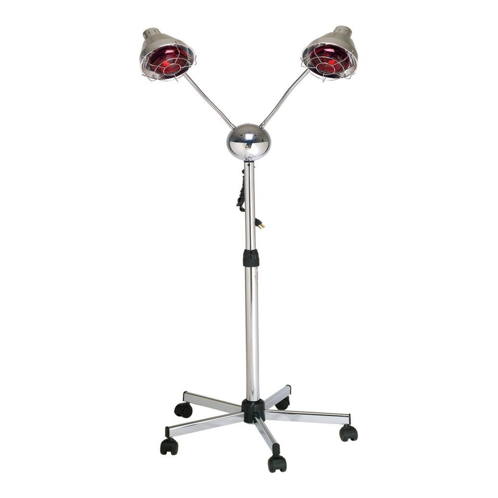 Pibbs DL957 Dual-Head Hair Processing Lamp for Salons & Spas - 500W Total, Adjustable Chrome Arms, Infrared Heat, 5-Star Rolling Base, Individually Controlled Heads, Made in USA, PIB-DL957