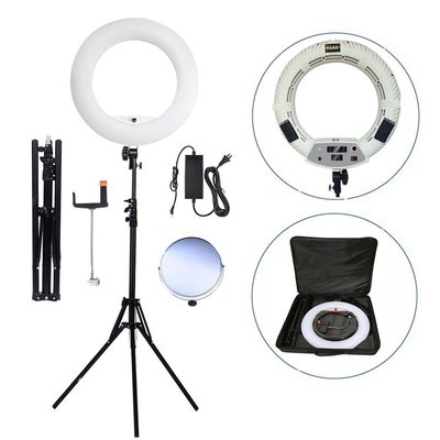 Yidoblo 96W Bicolor 480 LED Ring Light Kit with Makeup Mirror,Light Stand, Camera Phone Holder and Carrying Bag,Dimmable 3200K-5500K Continuous Lighting for Photo Studio Video Photography MDKFDWS