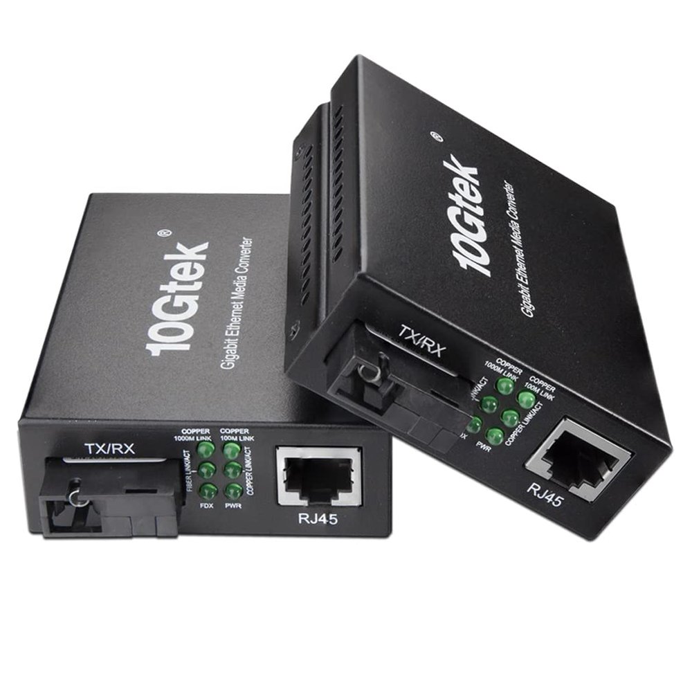 BiDi Gigabit Single Mode SC Media Converter, 10/100/1000M Fiber to Ethernet Converter, 1000Base-FX Single SC to 10/100/1000Base-T/TX RJ45, Built-in Fiber Module, SMF, 1310/1550nm, 20km, 1 Pair