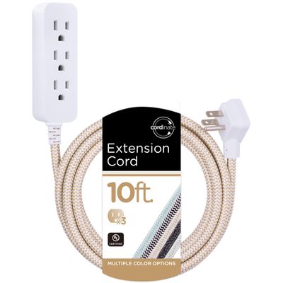 Cordinate 3 Outlet Power Strip Surge Protector Indoor Extension Cord 16 Gauge 245 Joules 10 Ft 3 Prong Braided Extension Cords Flat Extension Cord ETL Listed Brown 37916