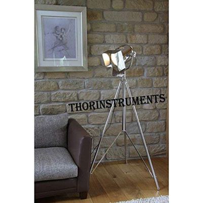 THOR INSTRUMENTS Designer Chrome Focus Search Spot Light Chrome Tripod Floor Stand Lamp Rustic Vintage Home Decor Gifts