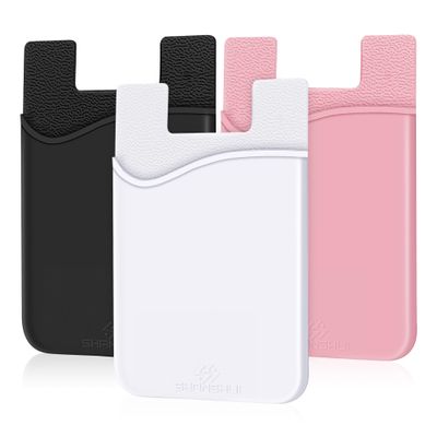 SHANSHUI Cell Phone Wallet, 3 PCS Strong Adhesive Card Sleeve Silicone Card Pouch Stick on Phone Compatible for iPhone/Samsung Galaxy/Sony/Huawei and Most Smart Phones - Black White Pink