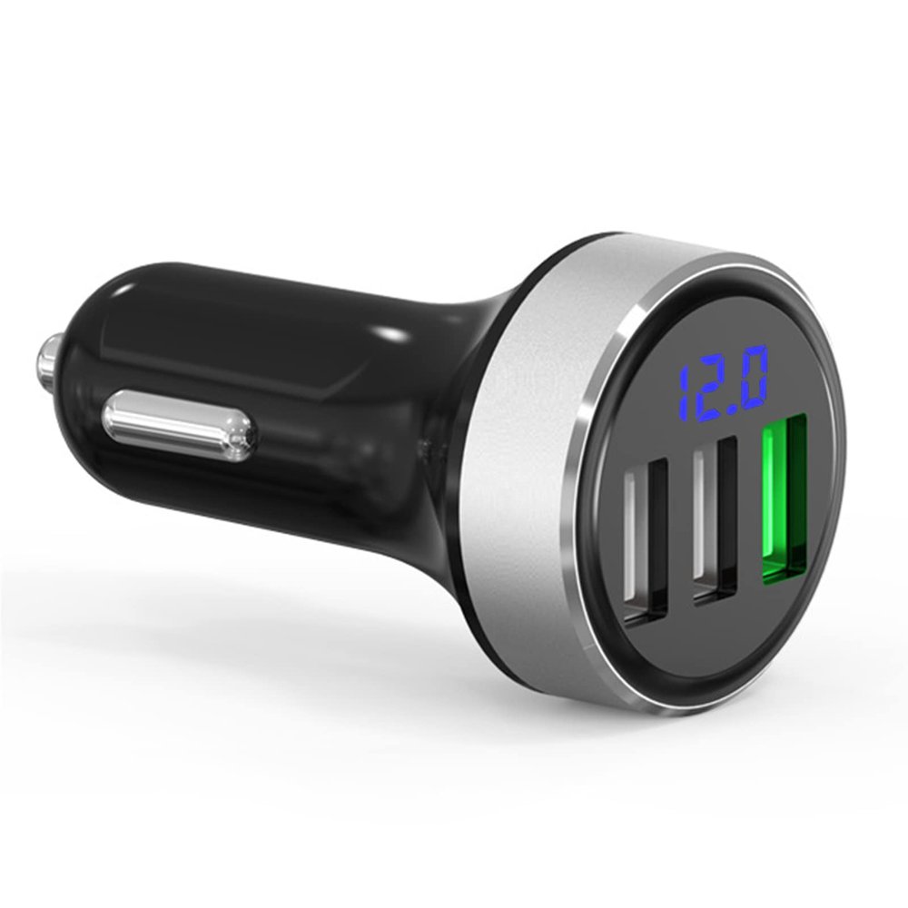LIHAN 3 USB Car Charger,12V/24V Voltage Meter, Silver
