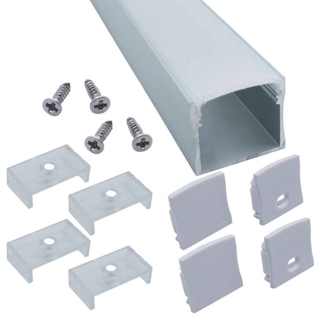 Litever 6 Pack Aluminum LED Channel - for LED Strip Mounting-3.3ft/1 Meter Aluminum Channels, 23mm Wide 21mm Deep, End Caps, Brackets, Spotless Lighting Effect with Frosted Cover-6-PACK-(LL-WH-2420)