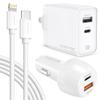 Overtime 3PC Charging Kit, Wall and Car Charger, Apple MFI Certified Lightning to USB-C 6ft Charging Cable for iPhone/iPad & iPod - White view 1