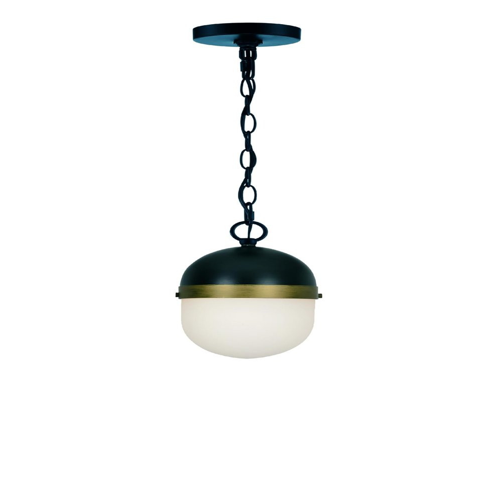 Crystorama Capsule 3 Light Matte Black + Textured Gold Outdoor Pendant
